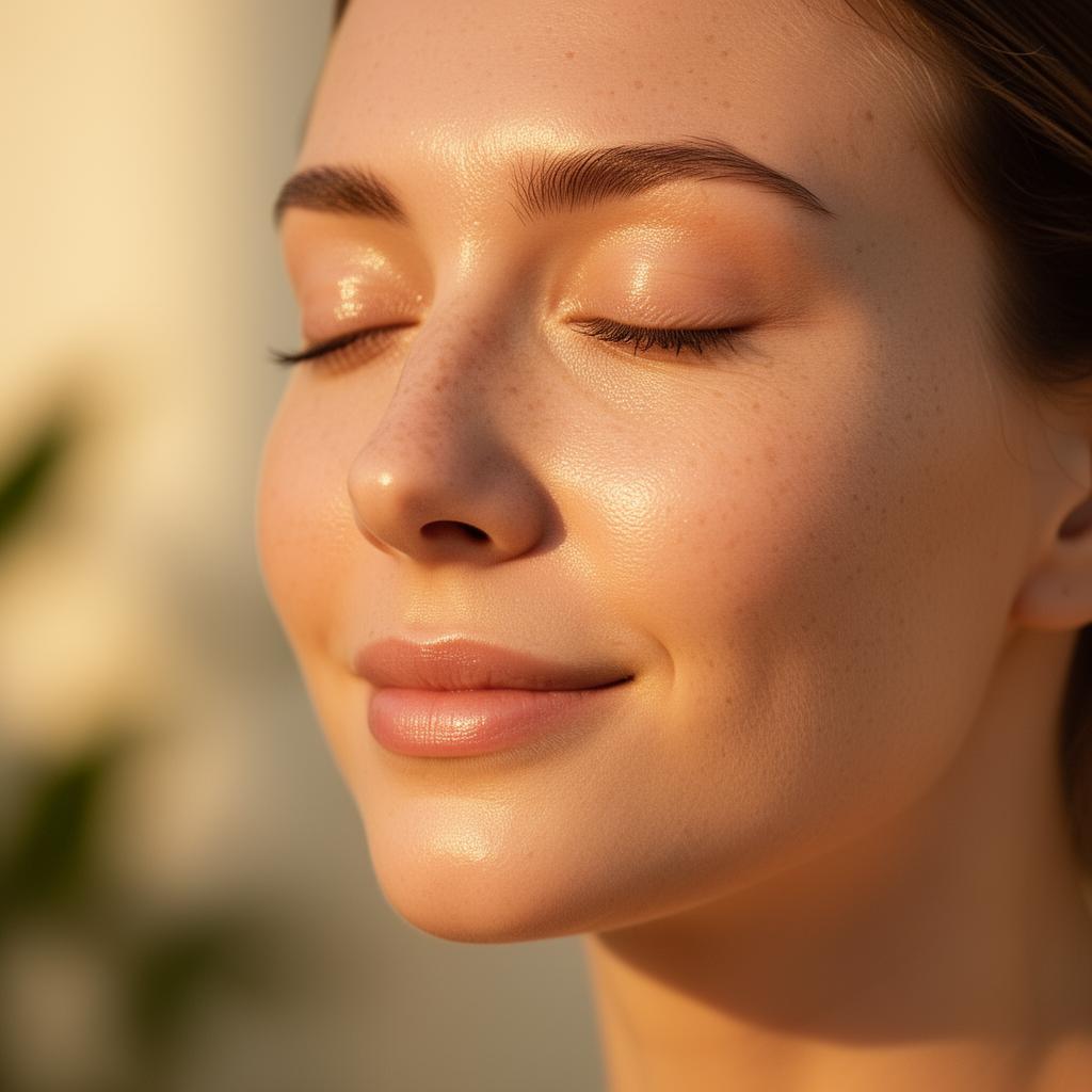 Retrato sereno de pele radiante iluminada por luz natural — beleza vinda de dentro para fora · Feel Alive Recovery